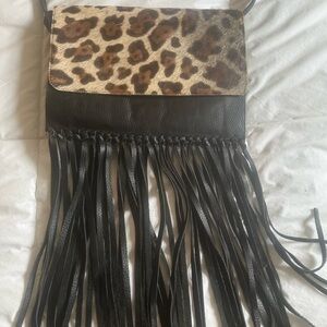 Cleobella Leopard and Fringe Foldover Crossbody